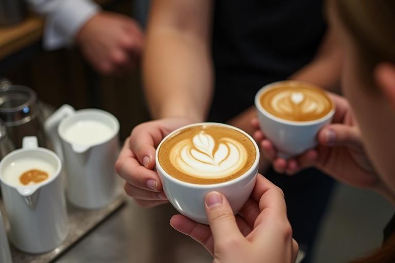 Barista enseignant l'art du latte à des participants.